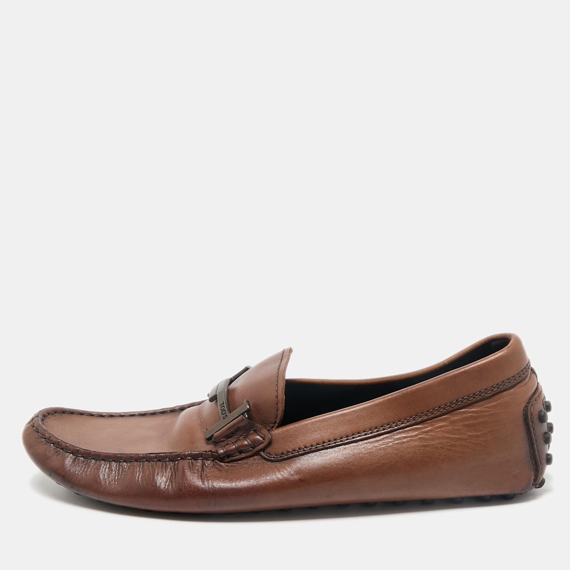 Tod's Dark Brown Leather Double T Logo Slip On Penny Loafers Size 42.5
Tod's Dark Brown Leather Double T Logo Slip On Penny Loafers Size 42.5