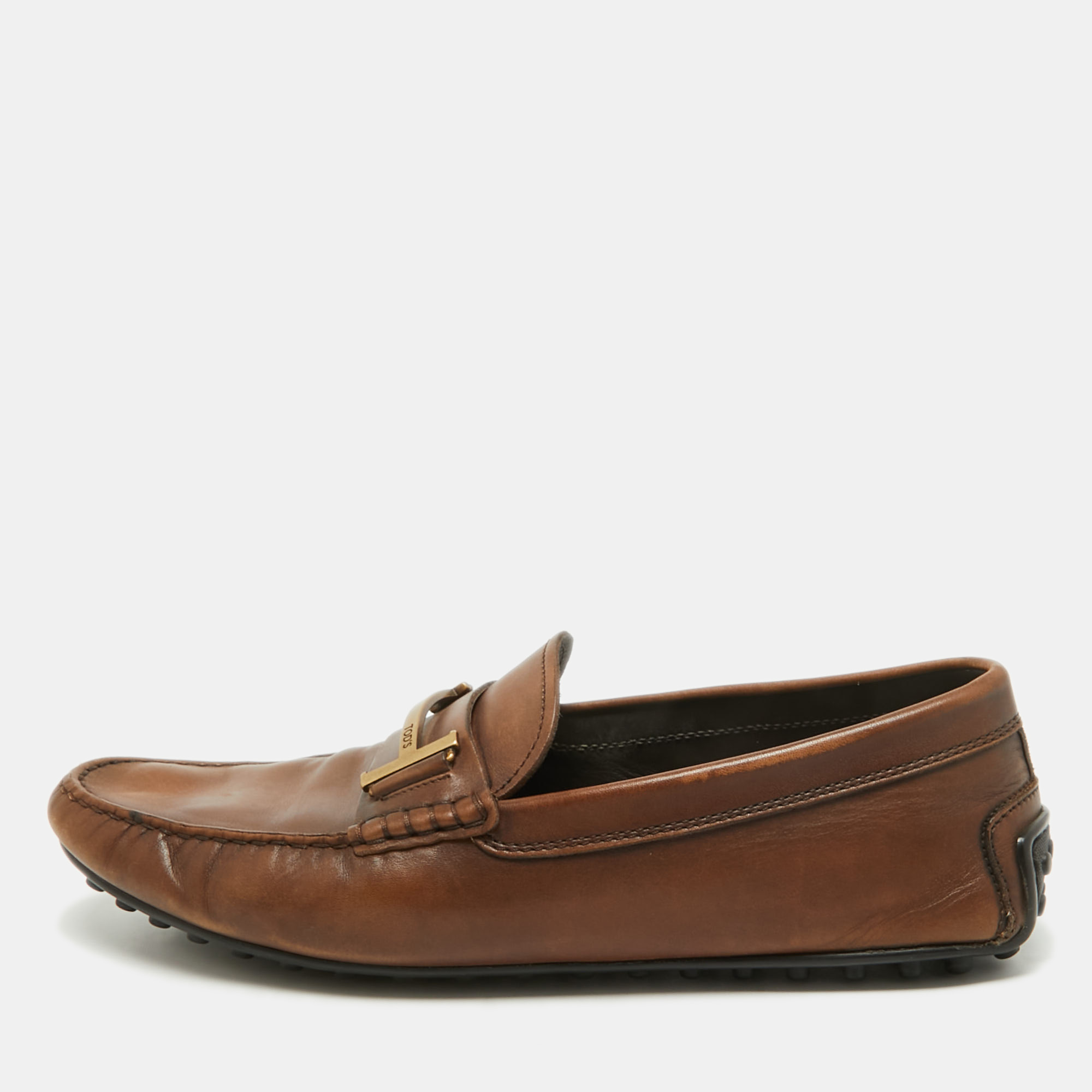 Tod's Brown Leather Double T Logo Slip On Penny Loafers Size 44
Tod's Brown Leather Double T Logo Slip On Penny Loafers Size 44
