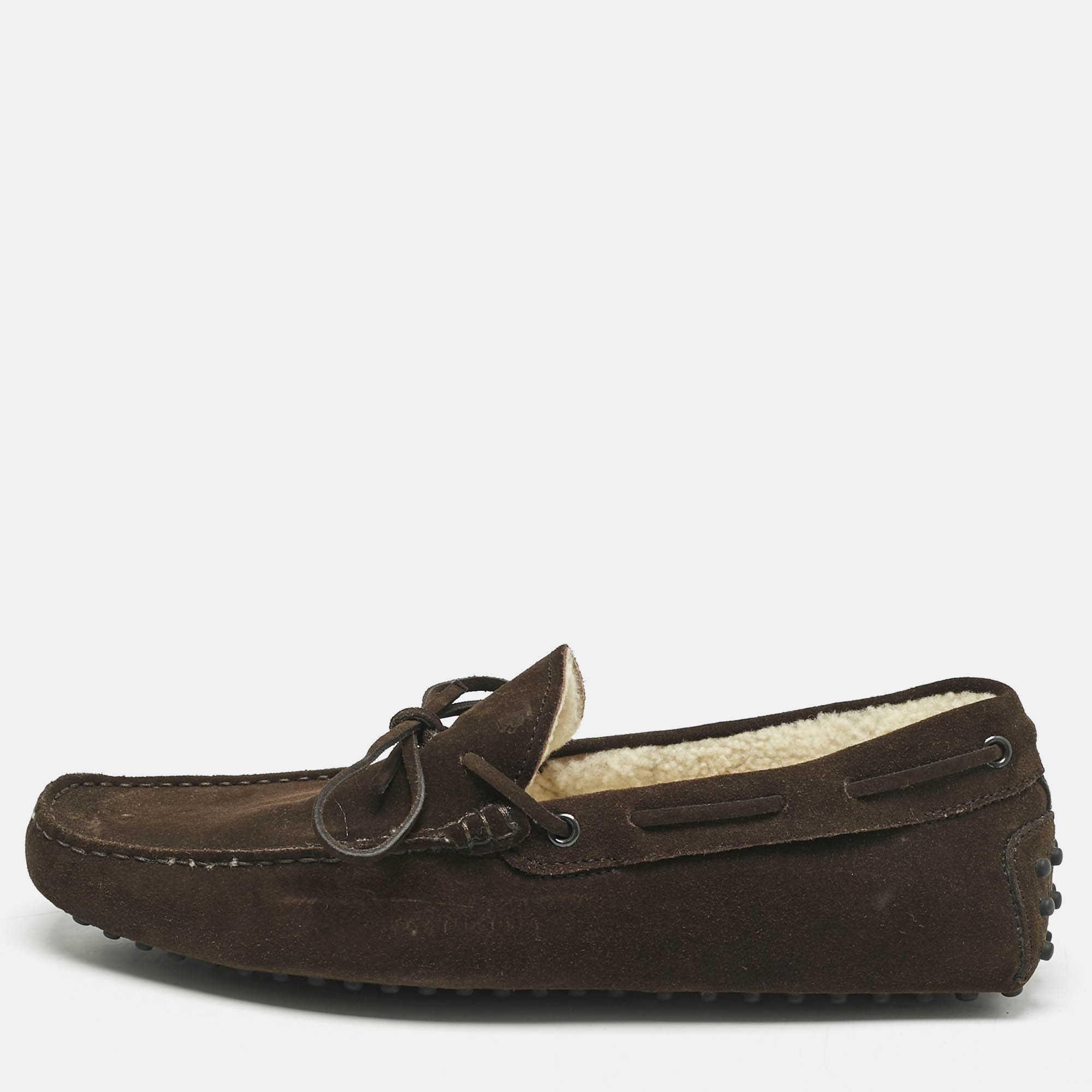 Tod's Dark Brown Suede Shearling Lined Bow Slip On Loafers Size 43
Tod's Dark Brown Suede Shearling Lined Bow Slip On Loafers Size 43