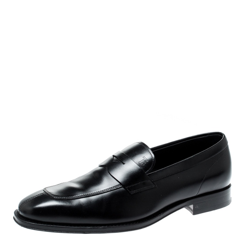 Image of Tod's Black Leather Penny Loafers Size