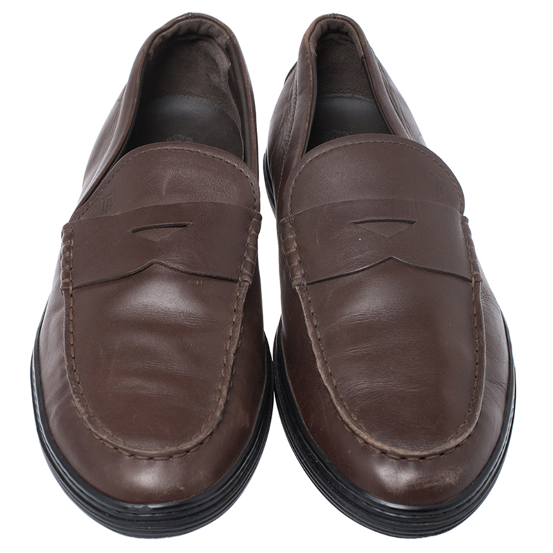 Tod's Brown Leather Slip On Penny Loafers Size 44