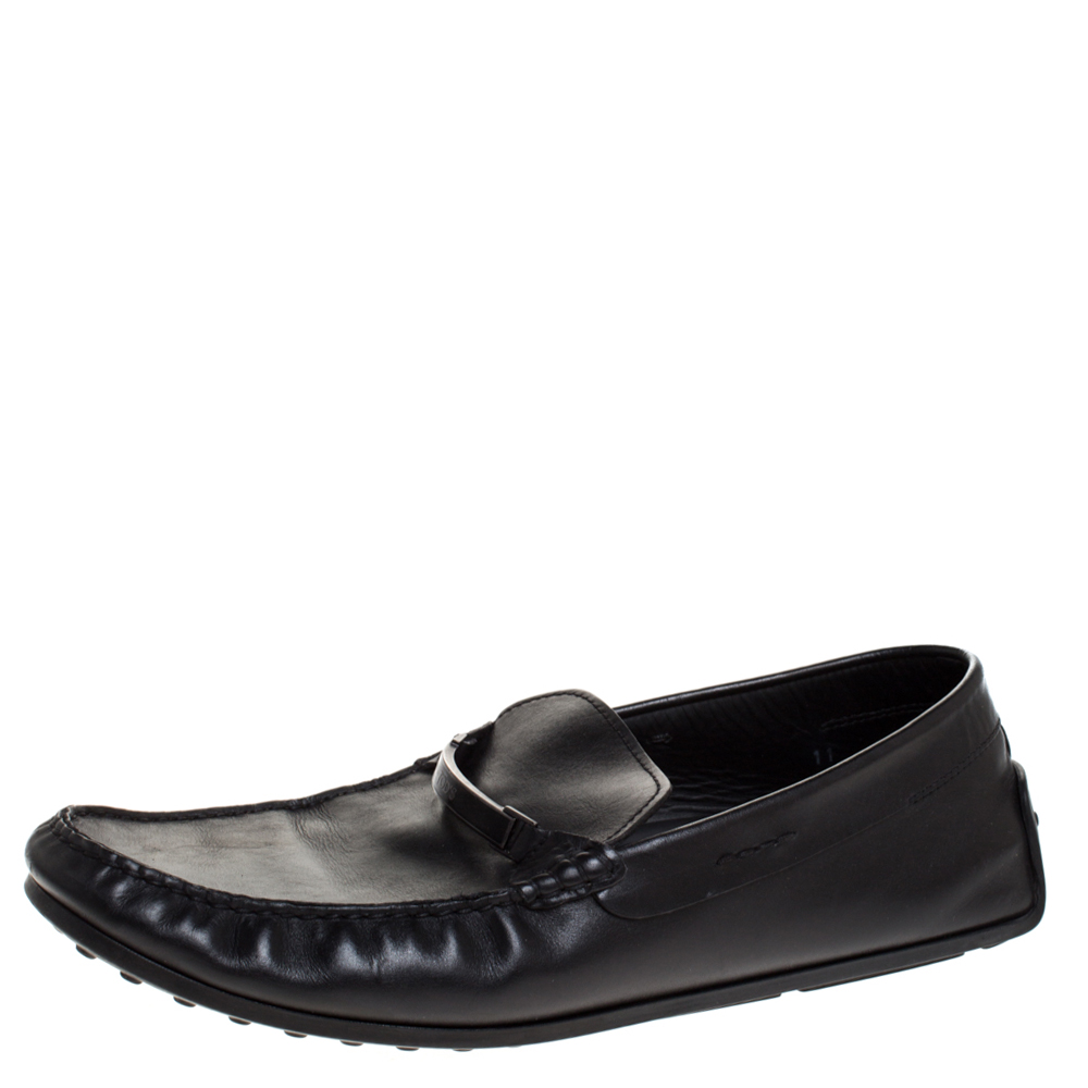 Image of Tod's Black Leather Gommino Loafers Size .