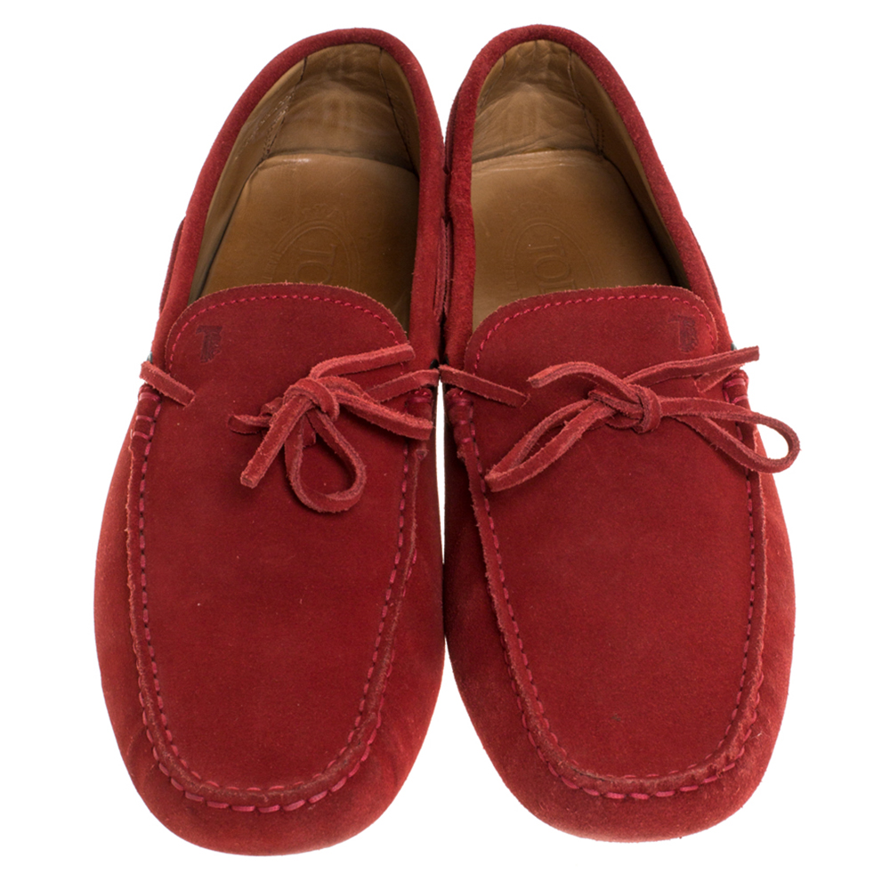 Tod's Red Suede Bow Detail Driving Loafers Size 42