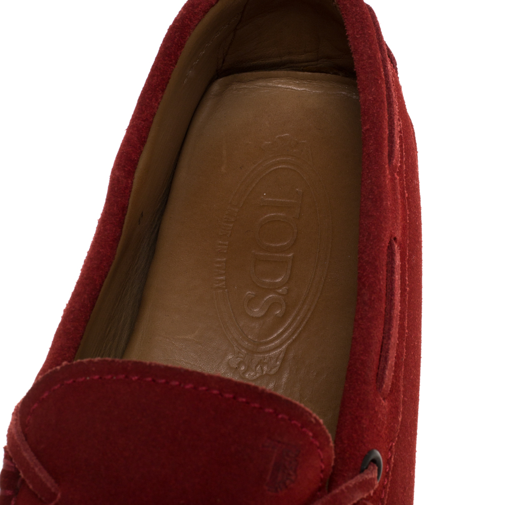 Tod's Red Suede Bow Detail Driving Loafers Size 42