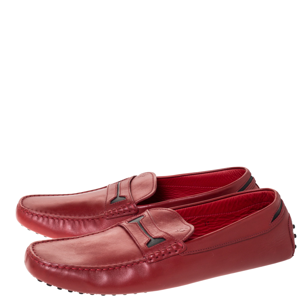 Tod's For Ferrari Red Leather Slip On Loafers Size 47