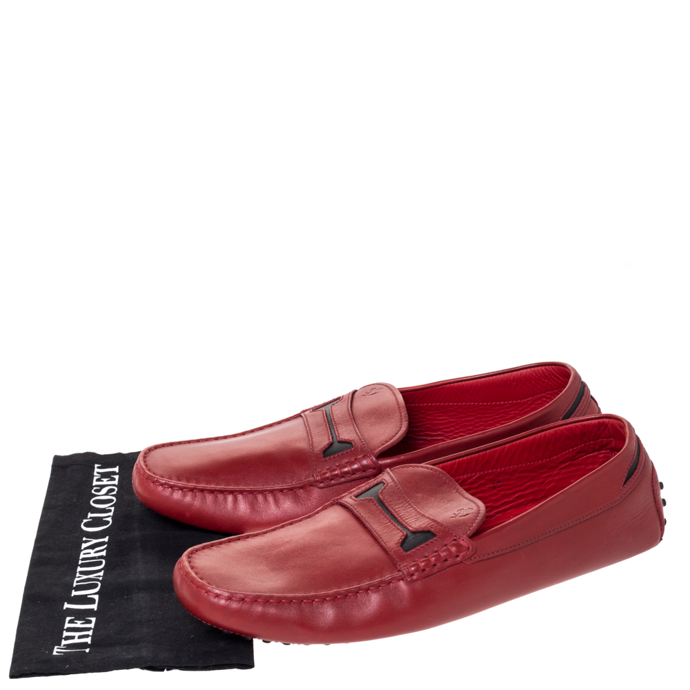 Tod's For Ferrari Red Leather Slip On Loafers Size 47