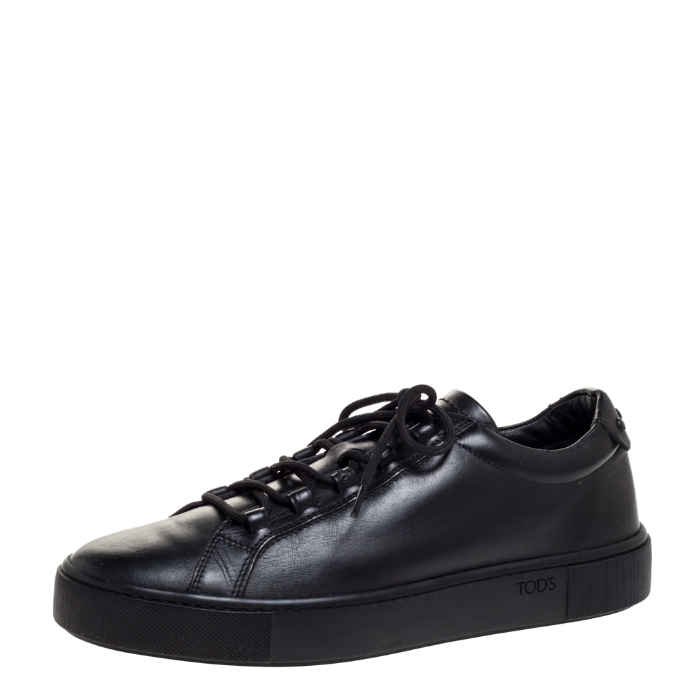 Image of Tod's Black Leather Lace Up Sneakers Size .