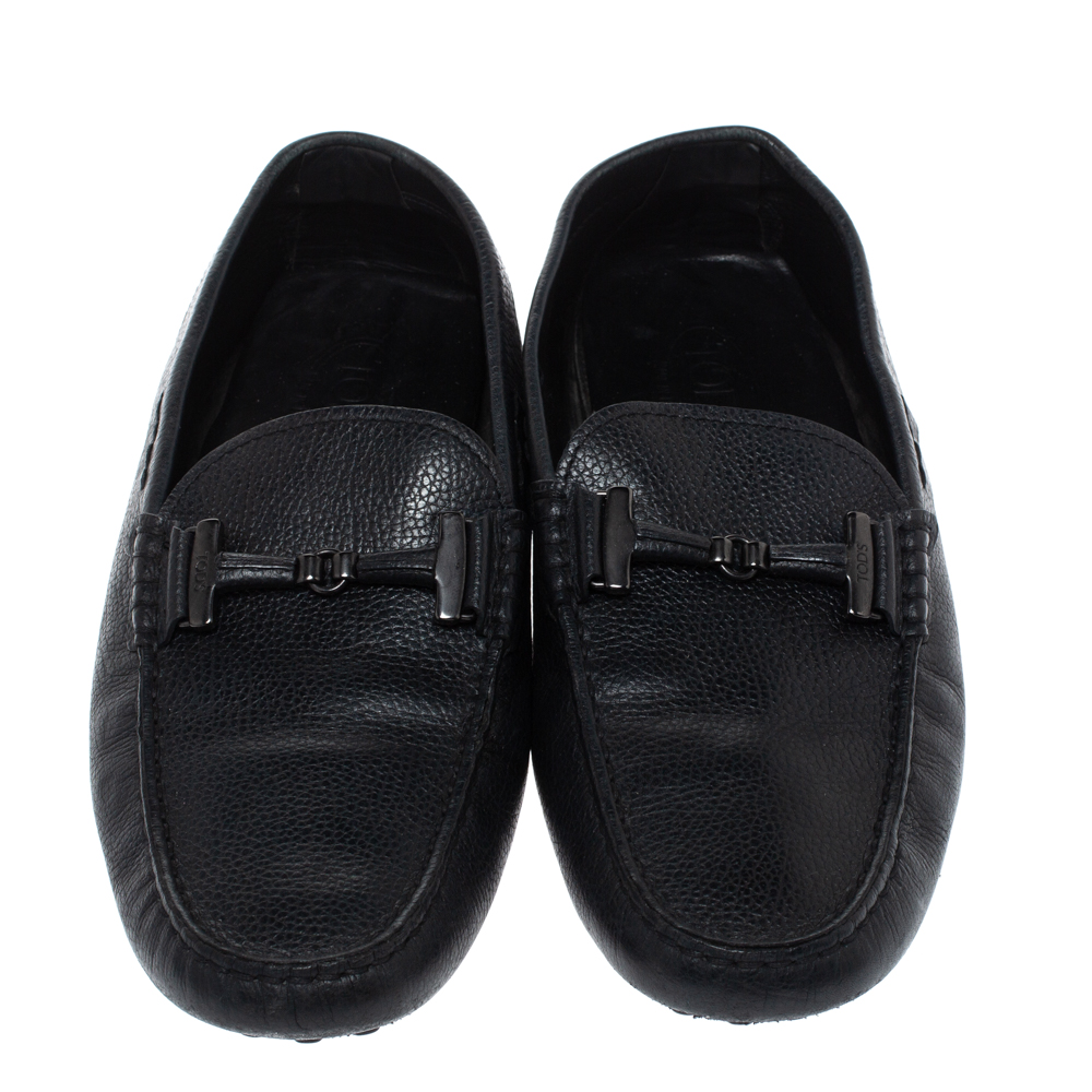 Tod's Black Leather Double T Slip On Loafers Size 42.5