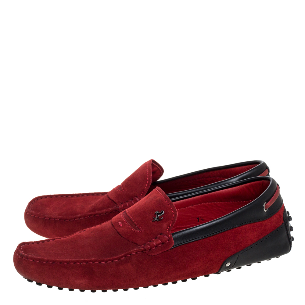 Tod's For Ferrari Red Suede Slip On Loafers Size 41.5