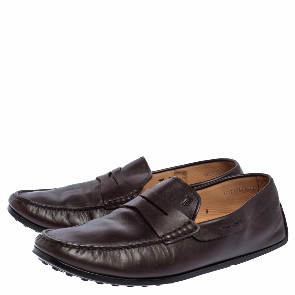 Tod's Dark Brown Leather Driving Penny Loafers Size 42
