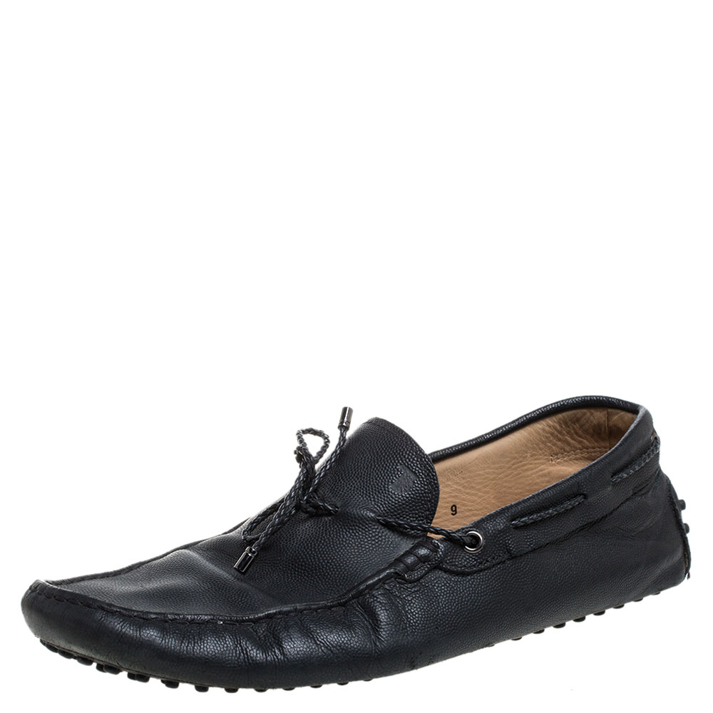 Image of Tod's Black Leather Bow Slip On Loafers Size