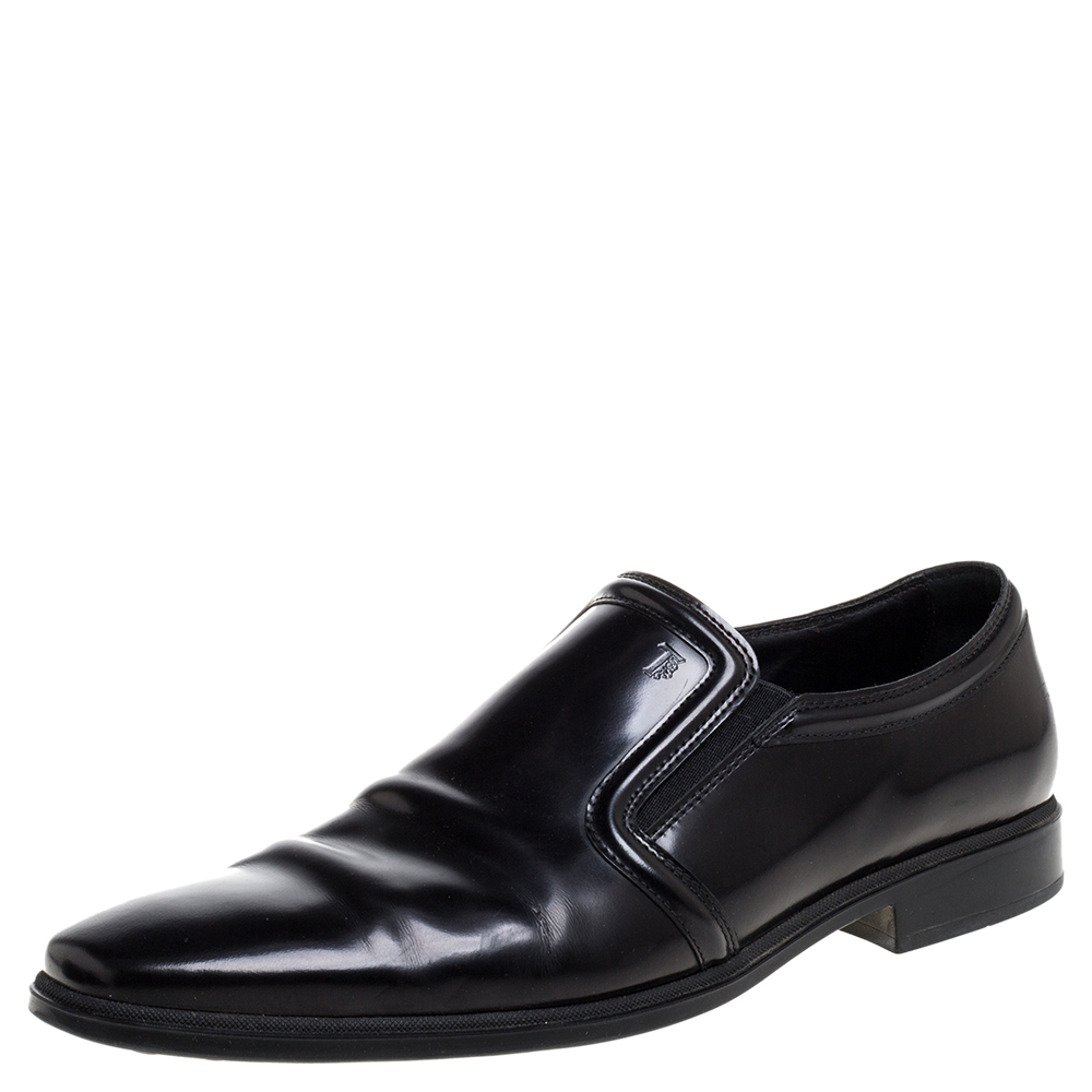 Image of Tod's Black Leather Slip On Loafers Size .