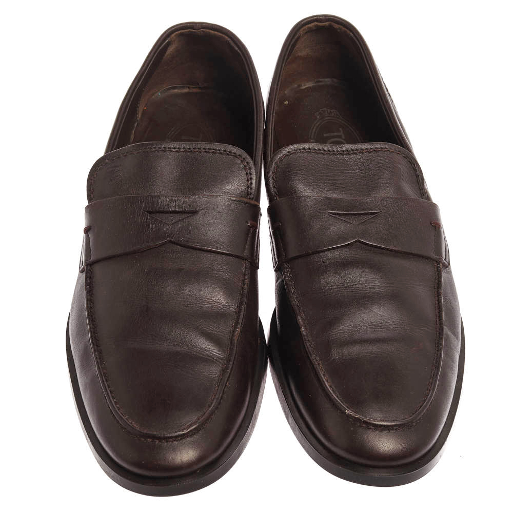 Tod's Dark Brown Leather Penny Loafers Size 40