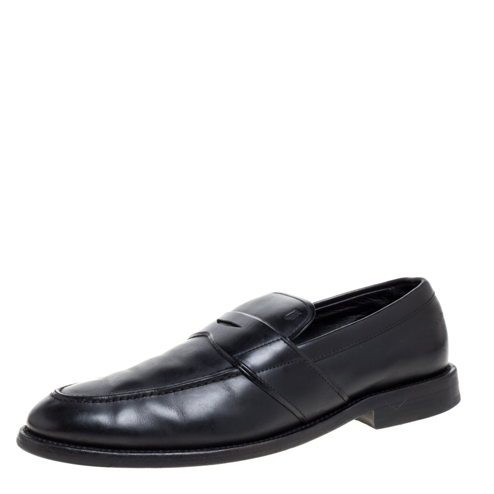 Tod's Black Leather Penny Slip On Loafers Size 40