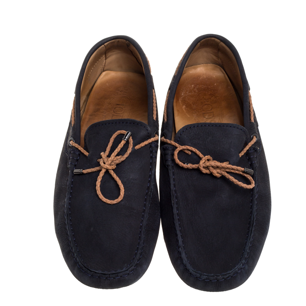 Tod's Navy Blue Suede Bow Driving Loafers Size 43