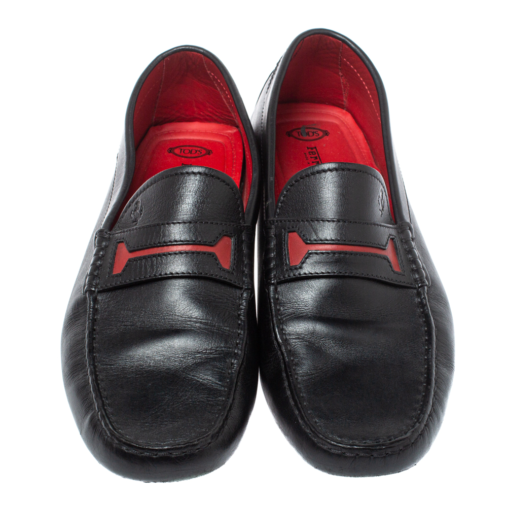 Tod's For Ferrari Black Leather Slip On Loafers Size 42