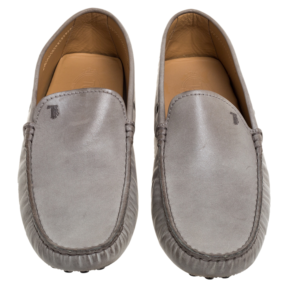 Tod's Grey Leather Slip On Loafers Size 41.5