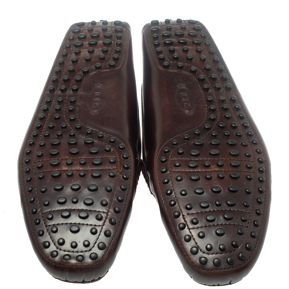 Tod's Burgundy Leather Braided Bit Slip On Loafers Size 44