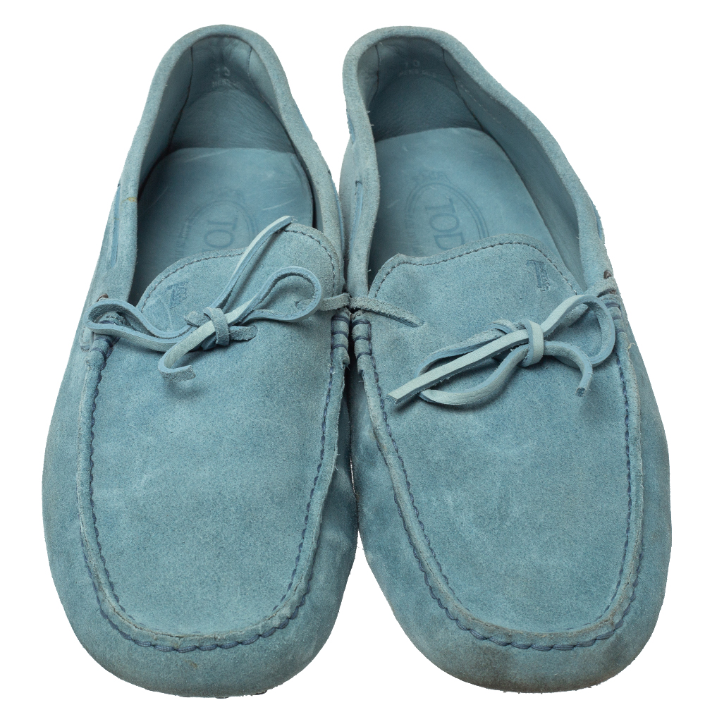 Tod's Light Blue Suede Bow Slip On  Loafers Size 44.5