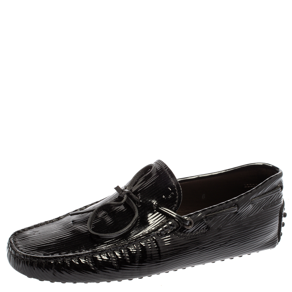 Image of Tod's Black Patent Leather Bow Slip On Loafers Size .