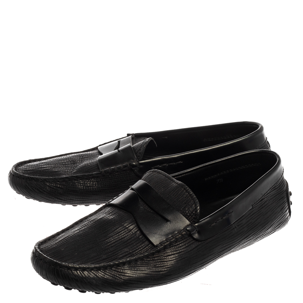 Tod's Black Textured Leather Penny Loafer Size 41.5