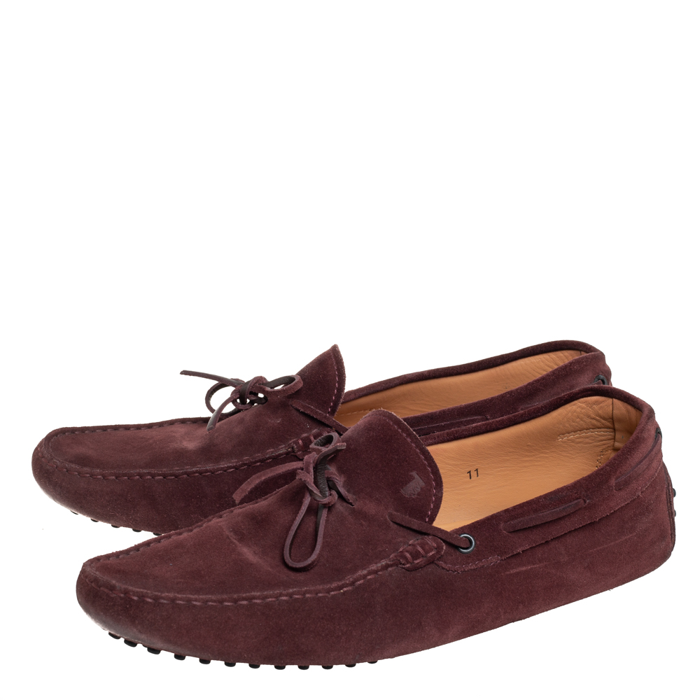 Tod's Burgundy Suede Bow Gommino Loafers Size 45.5