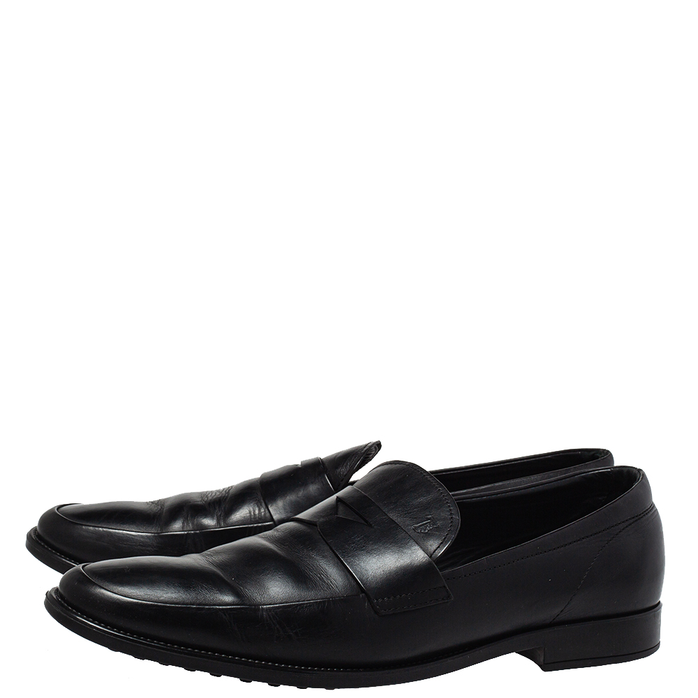 Tod's Black Leather Penny Slip On Loafers Size 45