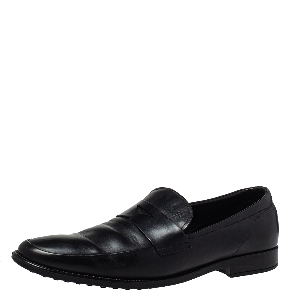 

Tod's Black Leather Penny Slip On Loafers Size