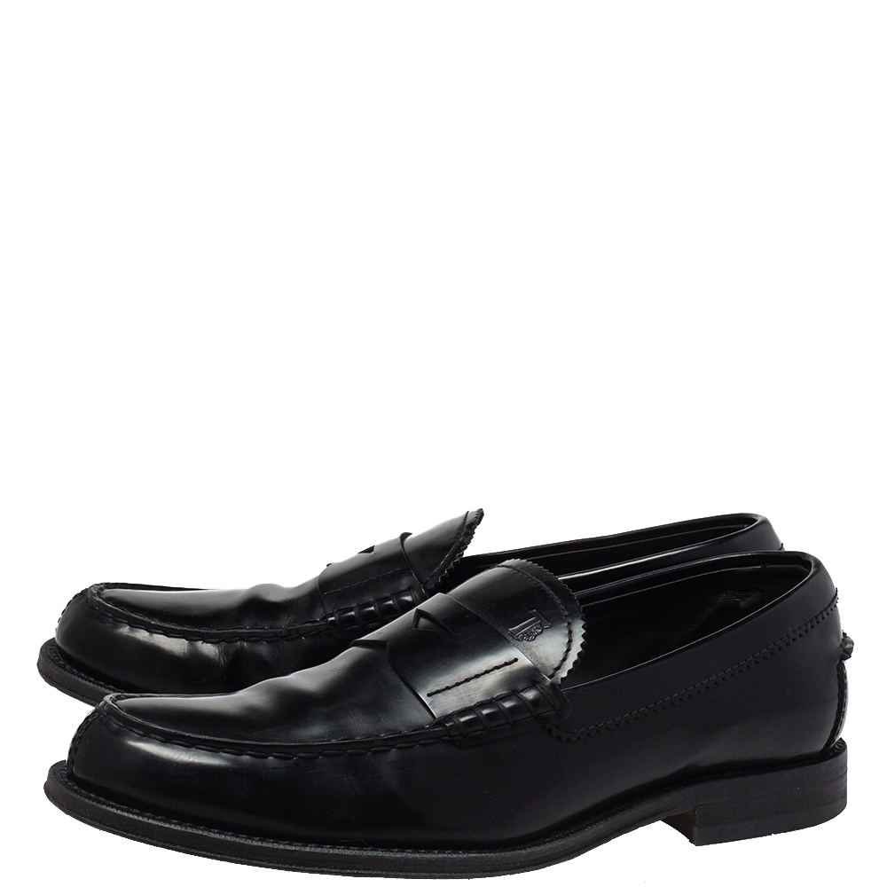 Tod's Black Leather Penny Slip On Loafers Size 39.5