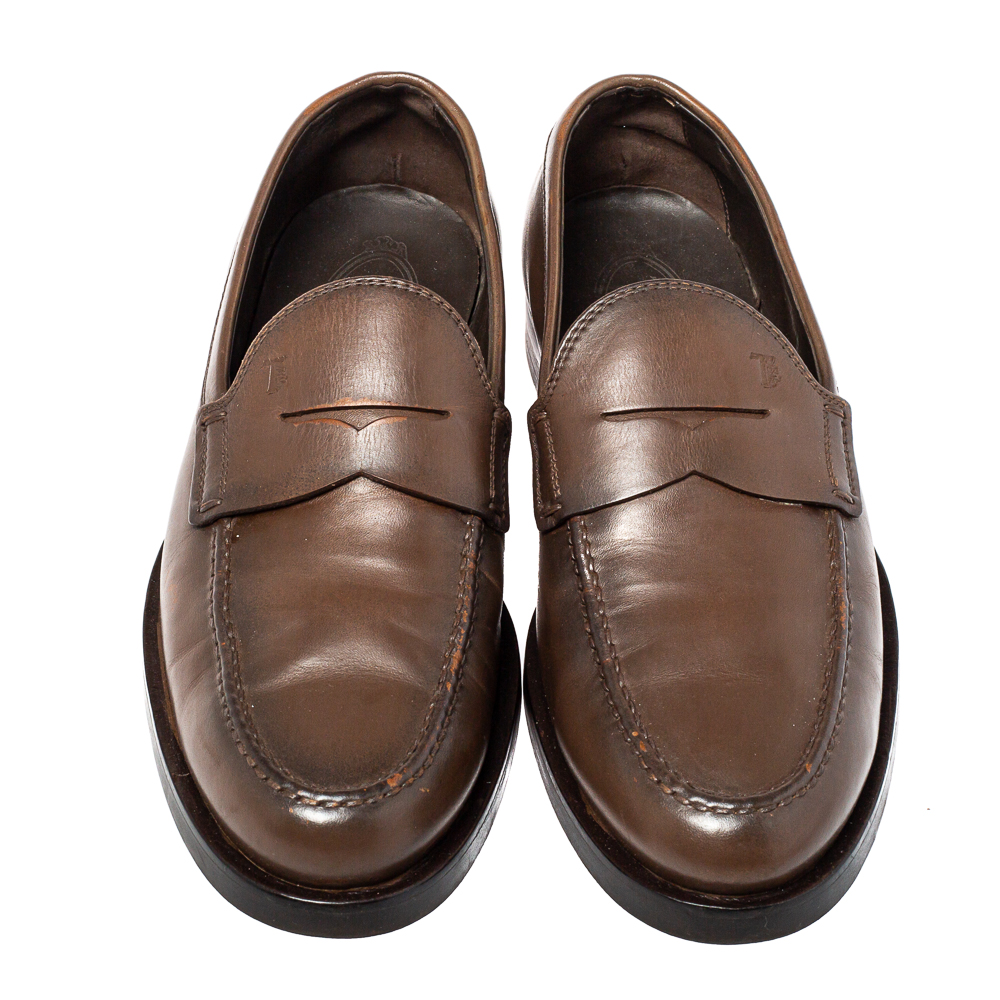 Tod's Brown Leather Penny Slip On Loafers Size 39.5