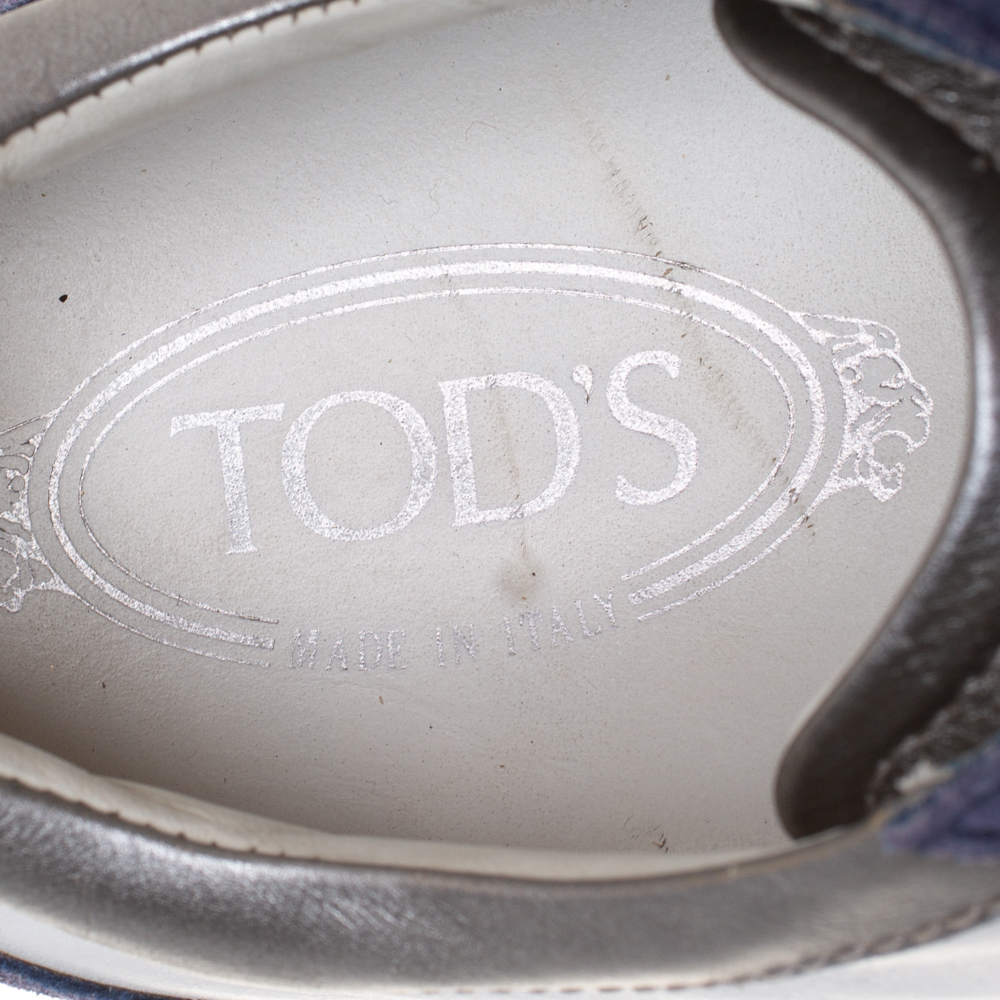Tod's Blue/White Leather And Suede Low Top Sneakers Size 44