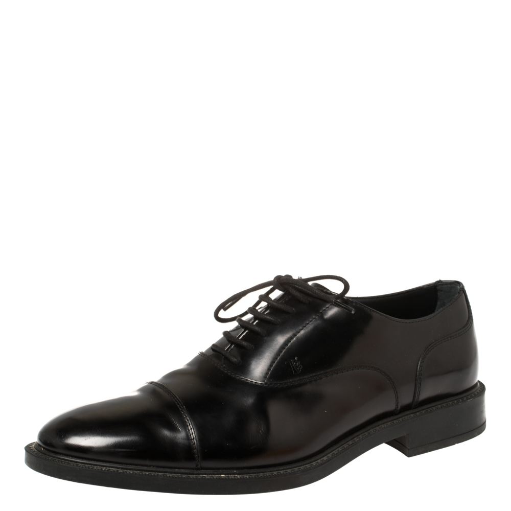 Tod's Black Leather Lace Up Oxfords Size 44