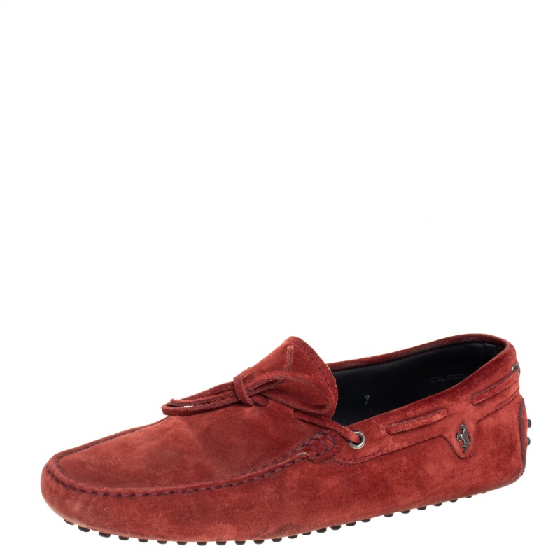 Tod's For Ferrari Maroon Suede Bow Slip On Loafers Size 41