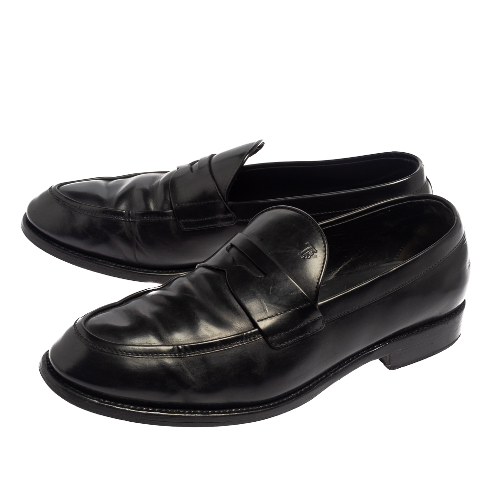Tod's Black Leather Penny Slip On Loafers Size 43