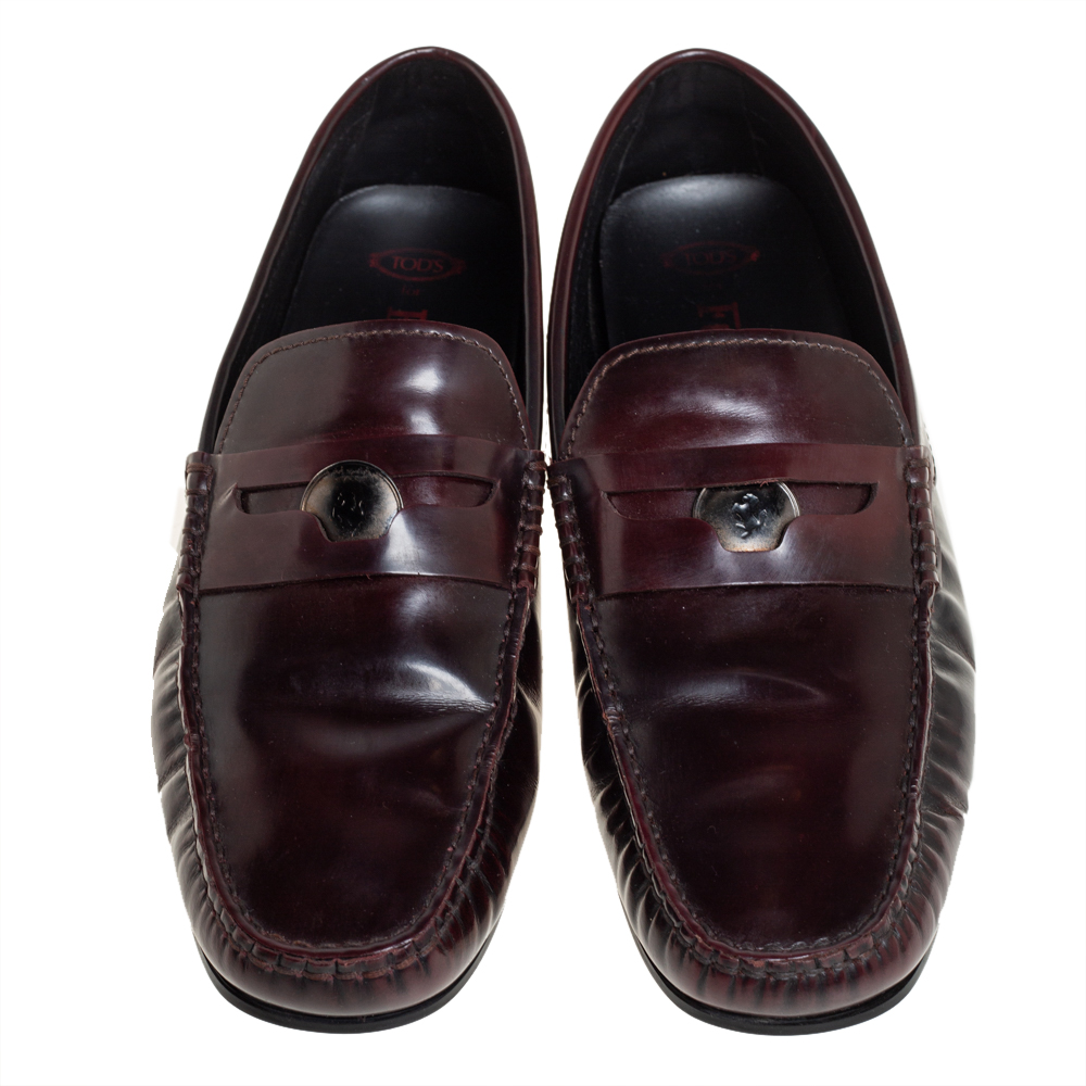 Tods Burgundy Leather Slip On Loafers Size 41