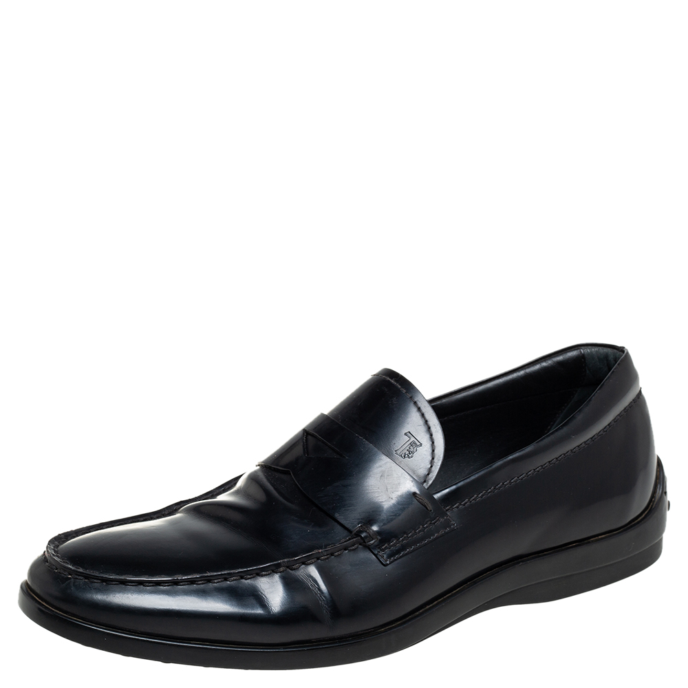 Tod's Black Leather Penny Slip On Loafers Size 41