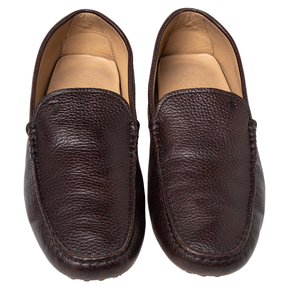 Tods Brown Leather Slip On Loafers Size 42