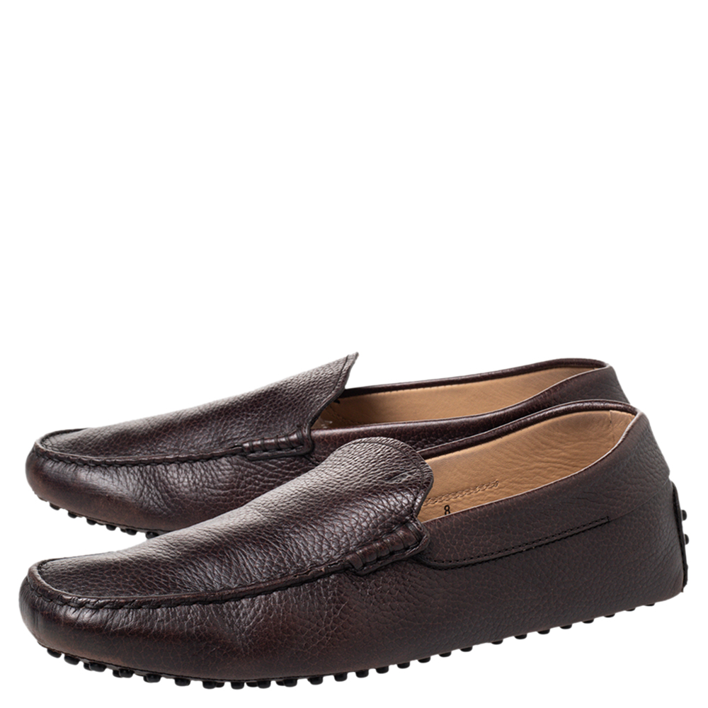 Tods Brown Leather Slip On Loafers Size 42