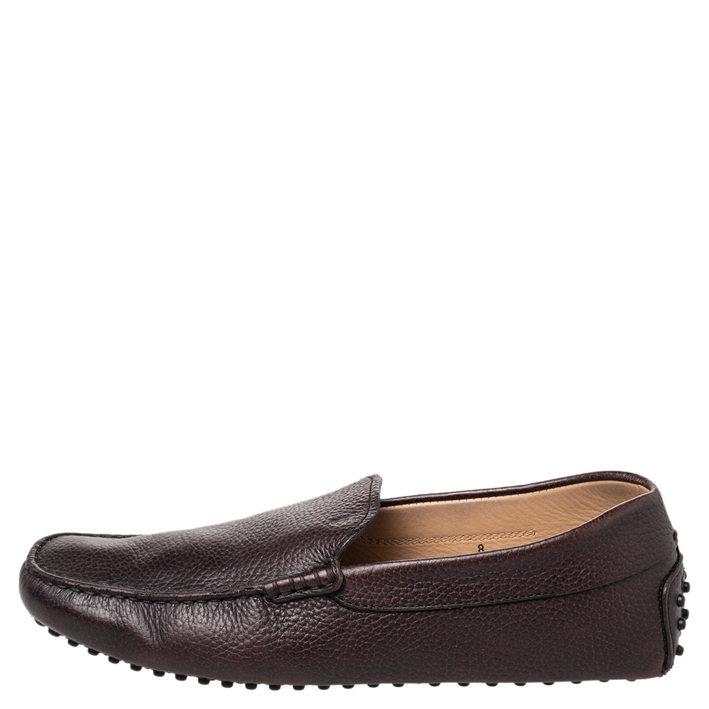 Tods Brown Leather Slip On Loafers Size 42