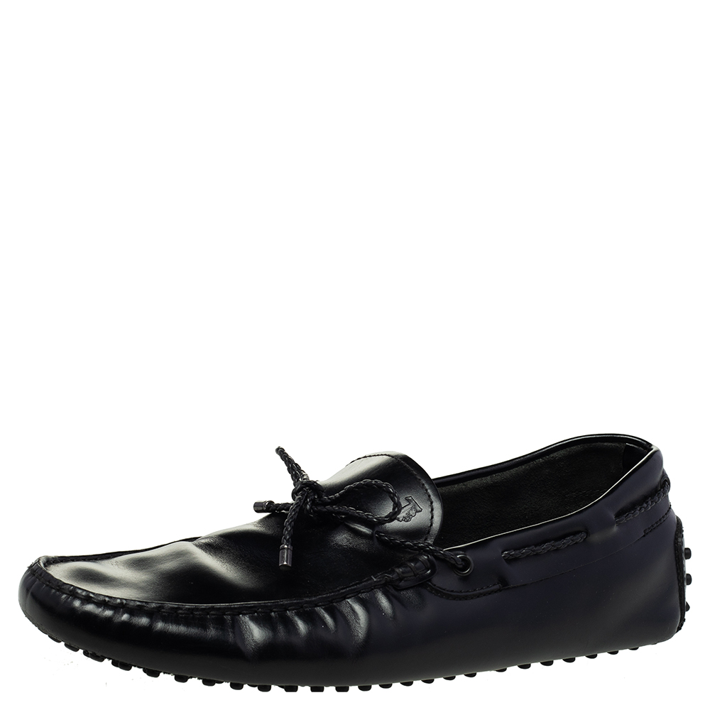 Tod's Black Leather Bow Slip-On Loafers Size 44