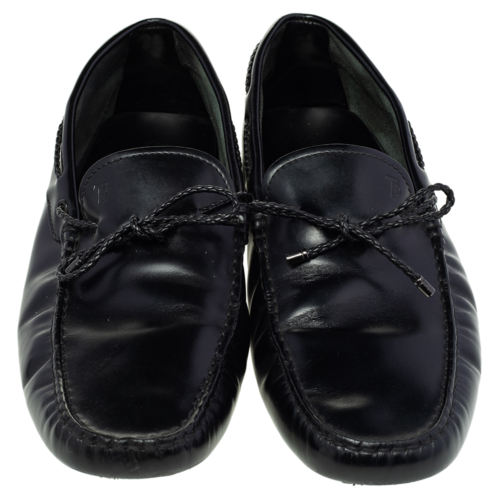 Tod's Black Leather Bow Slip-On Loafers Size 44