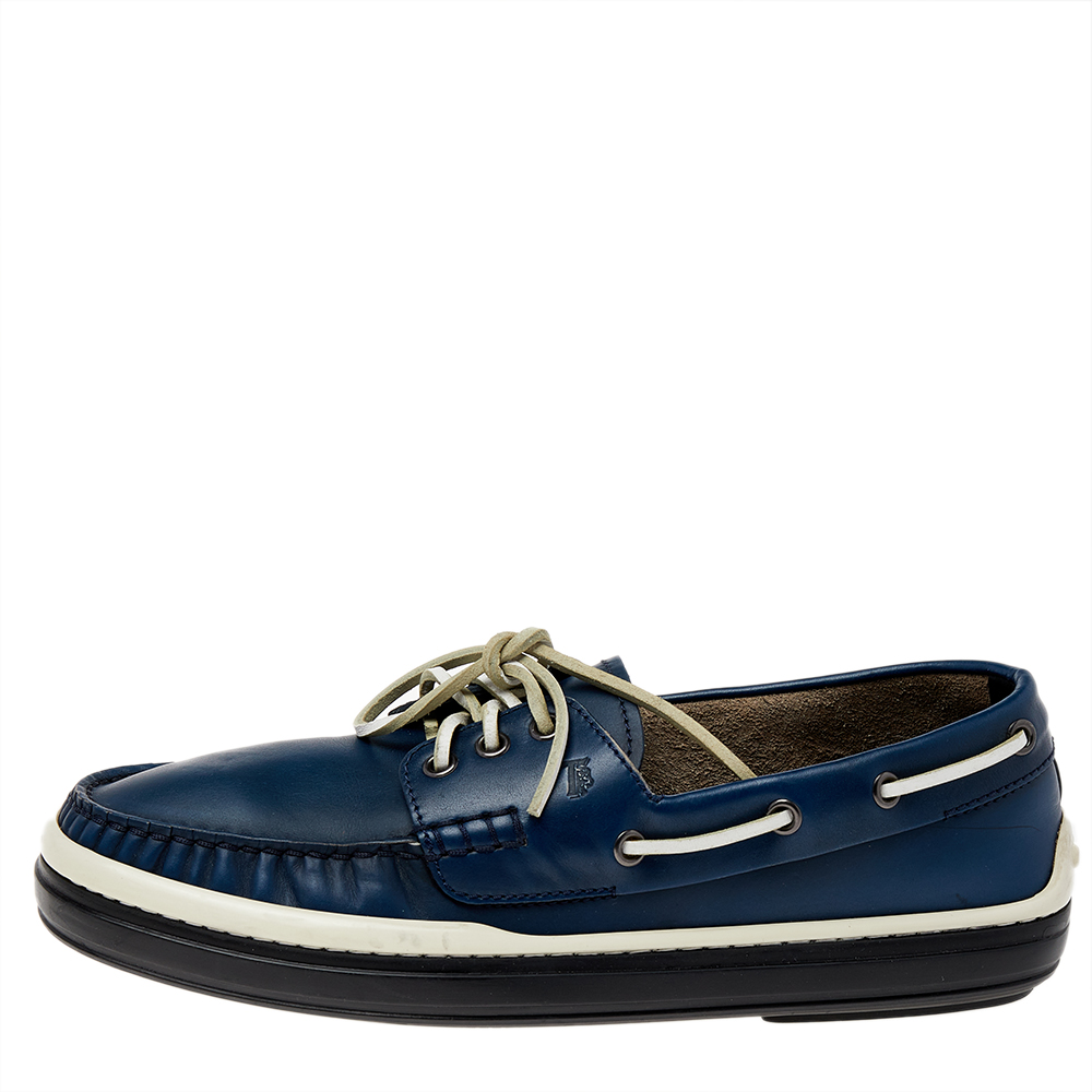 Tod's Blue Leather Lace Up Boat Shoes Size 39.5