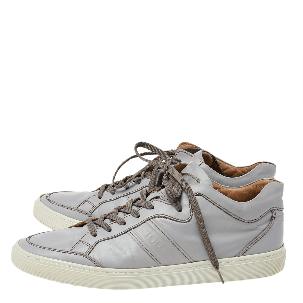Tods Grey Leather Low Top Sneakers Size 42