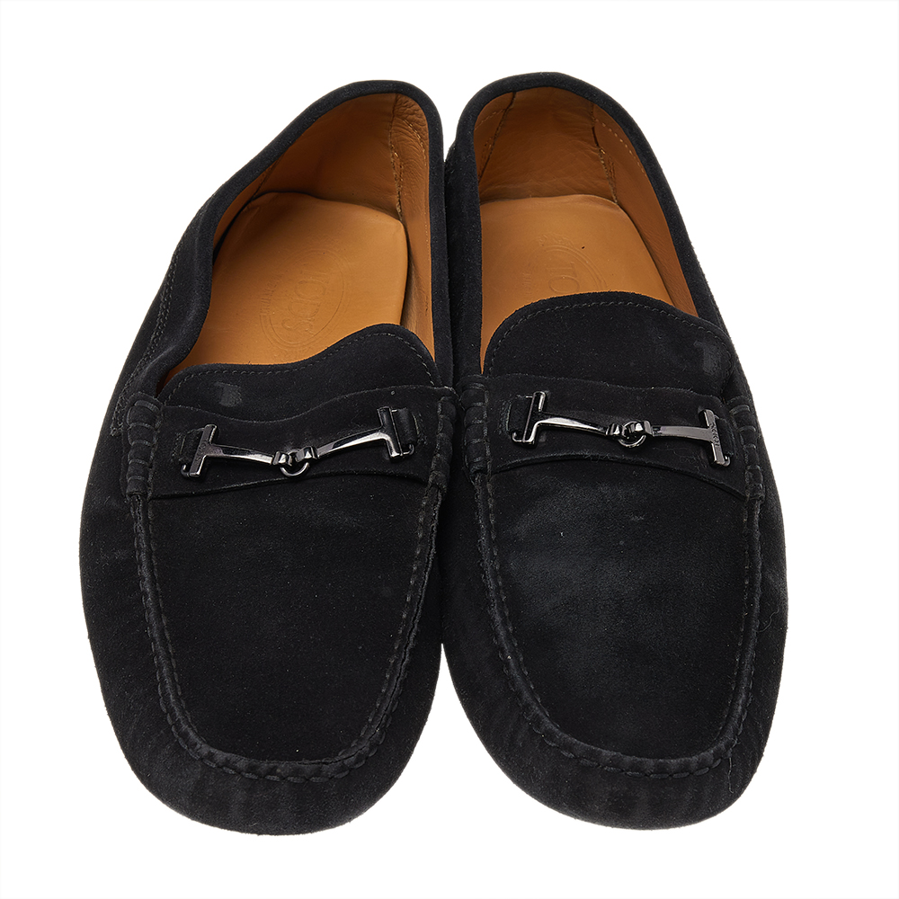 Tod's Black Suede Bit Slip On Loafers Size 47