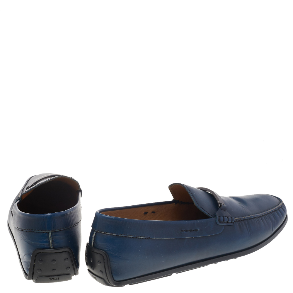 Tod's Blue Leather Logo Bit Slip On Loafers Size 47