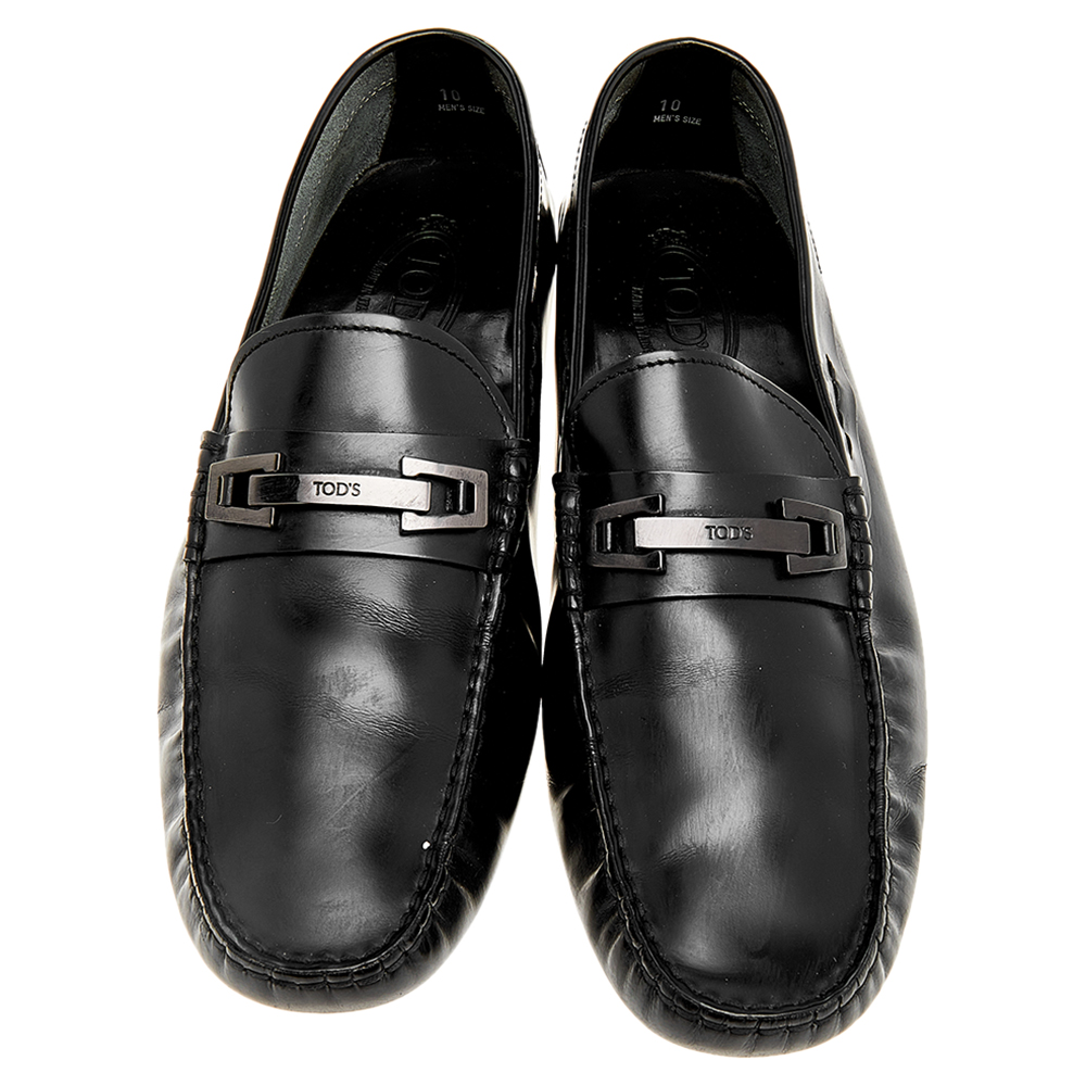 Tod's Black Leather Buckle Loafers Size 44.5