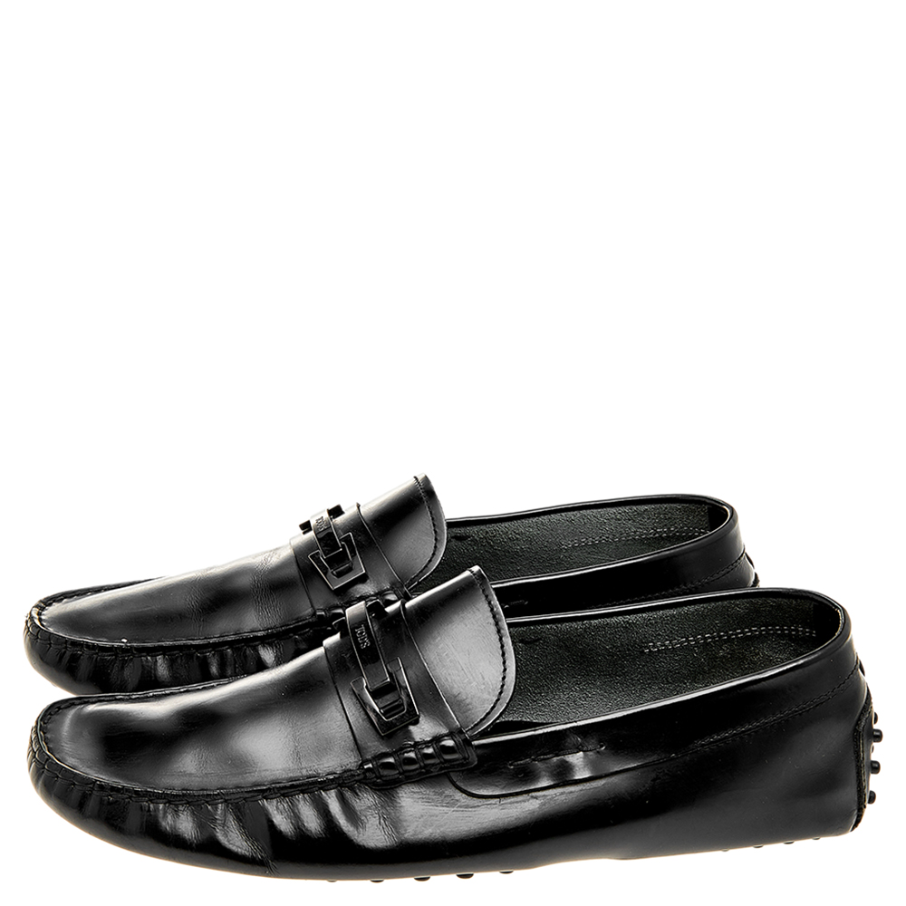 Tod's Black Leather Buckle Loafers Size 44.5