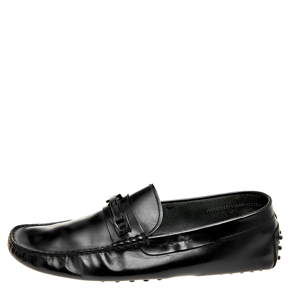 Tod's Black Leather Buckle Loafers Size 44.5