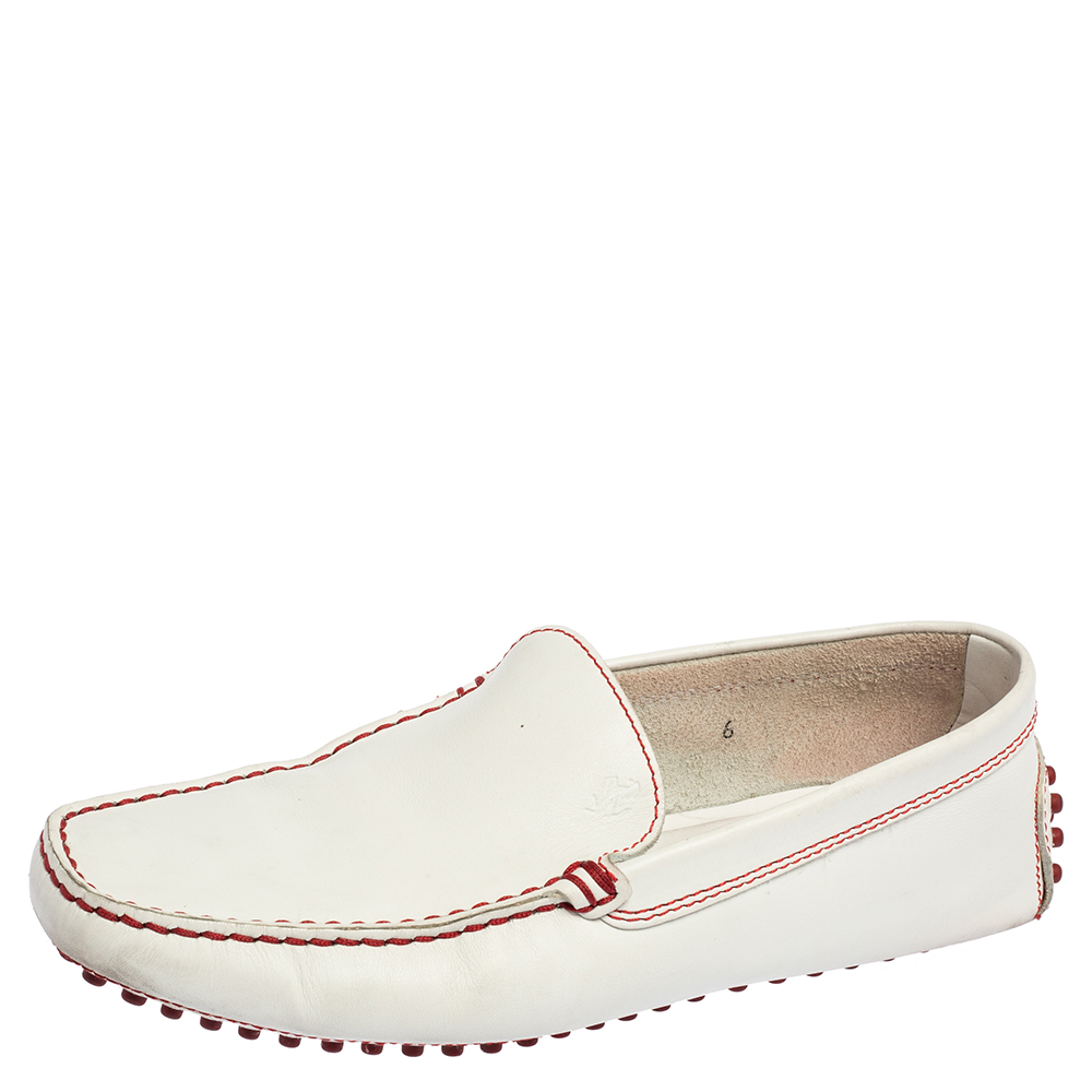 Tod's For Ferrari White Leather Slip On Loafers Size 39.5