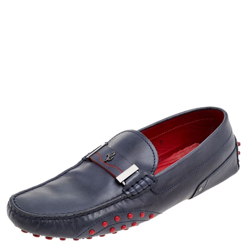 Tod's For Ferrari Blue Leather Loafers Size 41